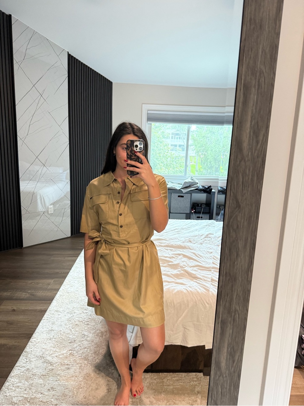 Banana Republic Olive-Tan Shirt Dress with Tie Waist
